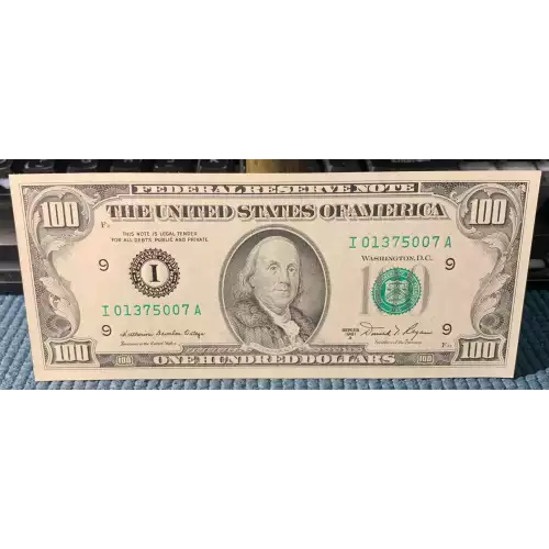 $100 1981-A.  Small Size $100 Federal Reserve Notes 2170-I