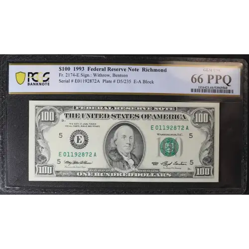 $100 1993  Small Size $100 Federal Reserve Notes 2174-E