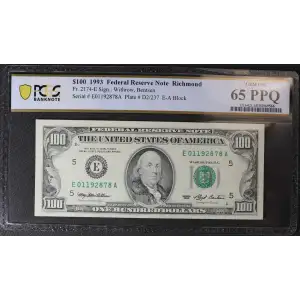 $100 1993  Small Size $100 Federal Reserve Notes 2174-E