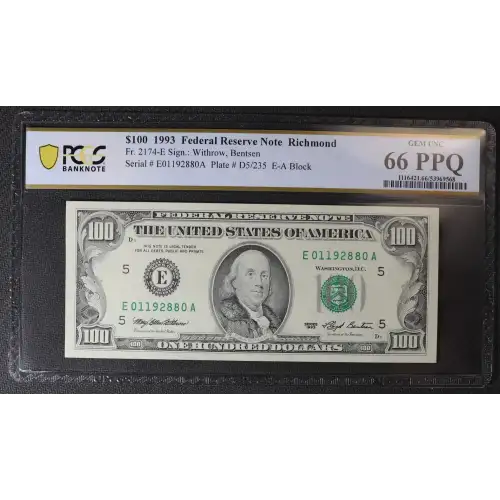 $100 1993  Small Size $100 Federal Reserve Notes 2174-E (2)