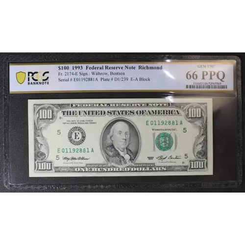 $100 1993  Small Size $100 Federal Reserve Notes 2174-E (2)