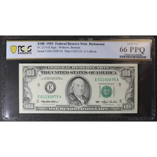 $100 1993  Small Size $100 Federal Reserve Notes 2174-E