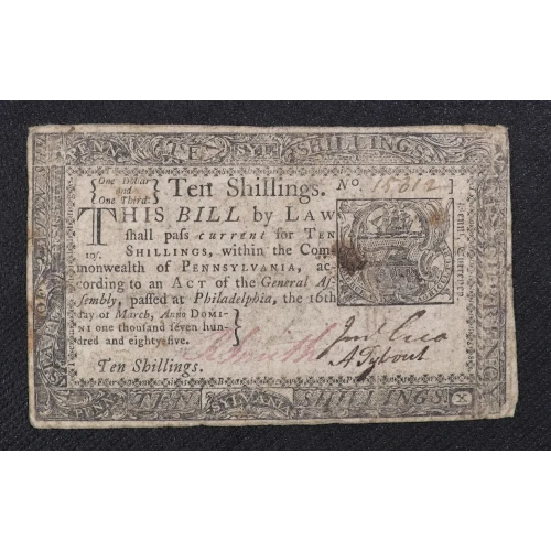 10s March 16, 1785  COLONIAL CURRENCY PA-270 (2)