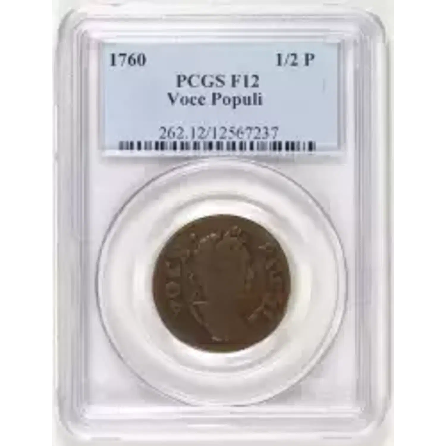 1760 Colonial Hibernia - Voce Populi Halfpenny PCGS F-12 BN Voce Populi ...