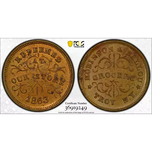 1863 Token F-890E-1b Brass PE Robinson & Ballou