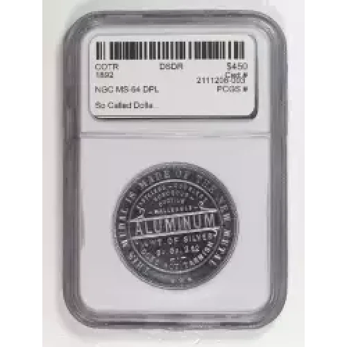 1892 IL NEW METAL ALUMINUM $ WORLD'S COLUMBIAN EXPO DPL