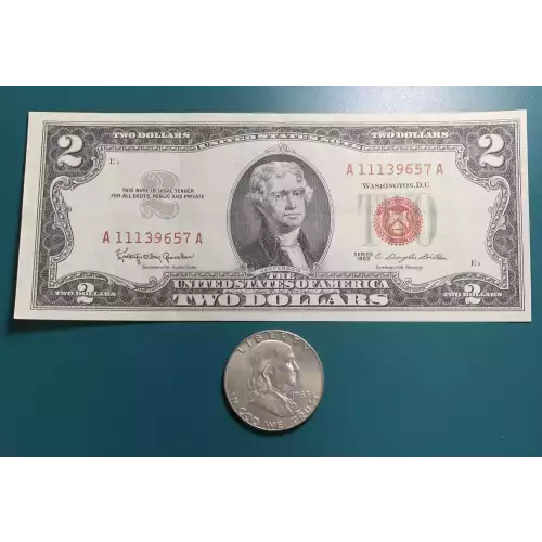 1963 Red Seal $2 & 1963 Franklin Half Dollar (2)