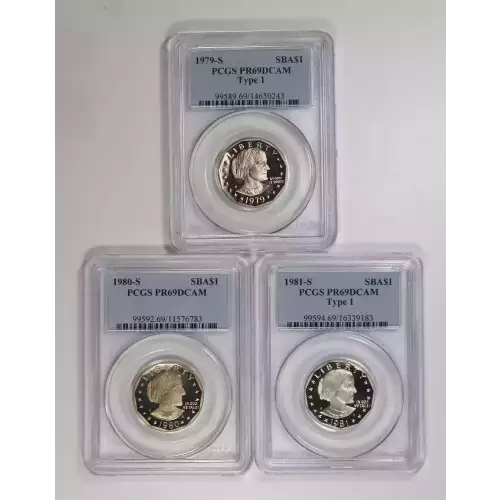 1979 1980 1981 S Proof Susan B Anthony Dollar 3 coin Set 