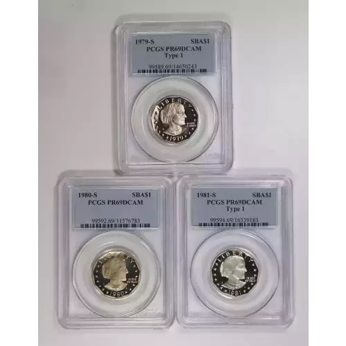 1979-80-81 Susan B. Anthony PCGS PR69DCAM 3-COIN DOLLAR PROOF SET