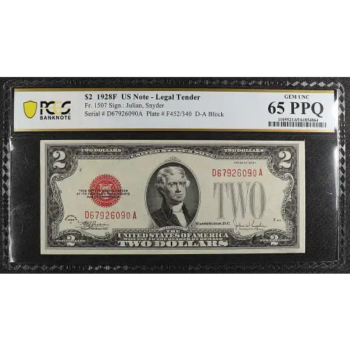 $2 1928-F red seal. Small Legal Tender Notes 1507
