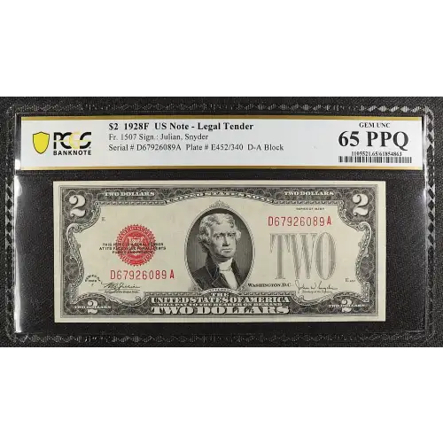 $2 1928-F red seal. Small Legal Tender Notes 1507