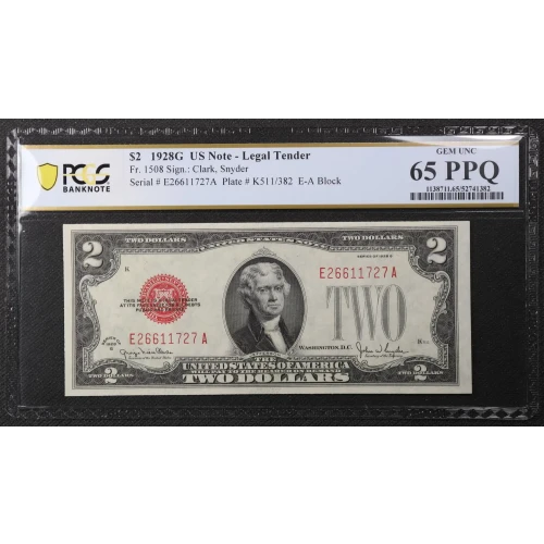 $2 1928-G red seal. Small Legal Tender Notes 1508