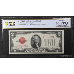 $2 1928-G red seal. Small Legal Tender Notes 1508