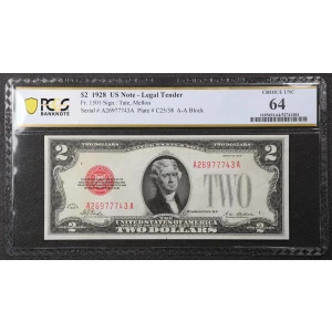 $2 1928 red seal. Small Legal Tender Notes 1501 (2)