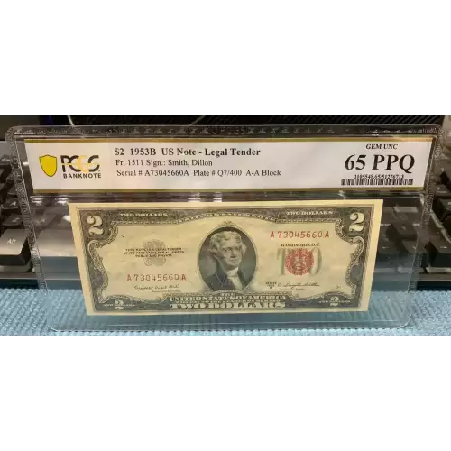 $2 1953-B red seal. Small Legal Tender Notes 1511