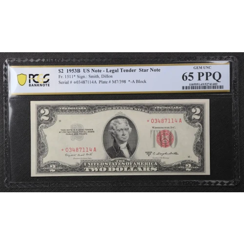 $2 1953-B red seal. Small Legal Tender Notes 1511*