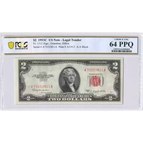 $2 1953-C red seal. Small Legal Tender Notes 1512 (2)