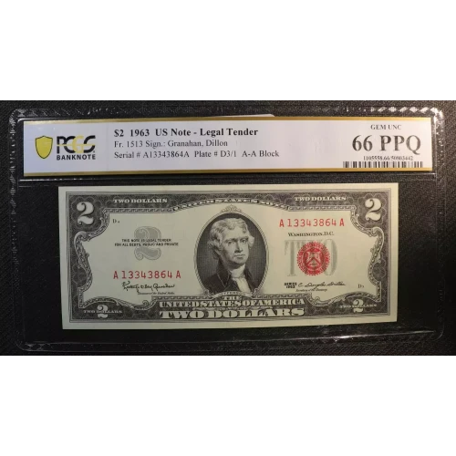 $2 1963 red seal. Small Legal Tender Notes 1513