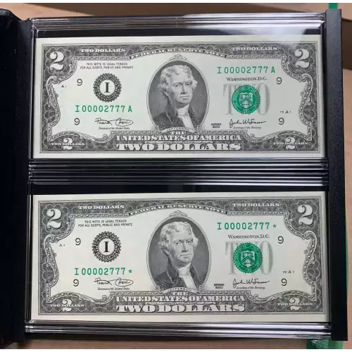 $2 2003 Green seal Small Size $2 Federal Reserve Notes 1937-I* (3)