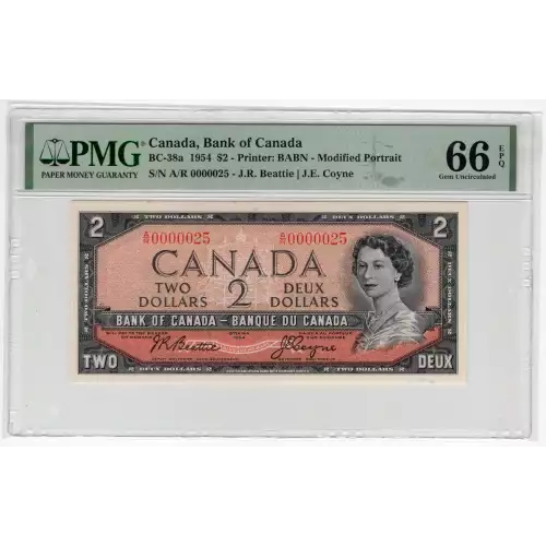2 Dollars 1954 (1955-1975), 1954 Modified Hair Style Issue a. Signature Beattie -Coyne. (1955-61) Bank of Canada 76