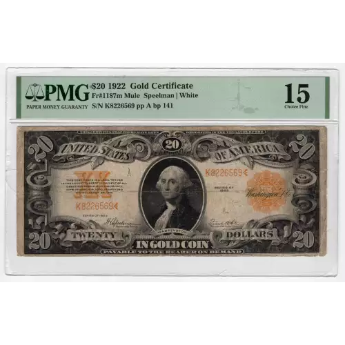 $20 1922 Gold Gold Certificates 1187m (2)