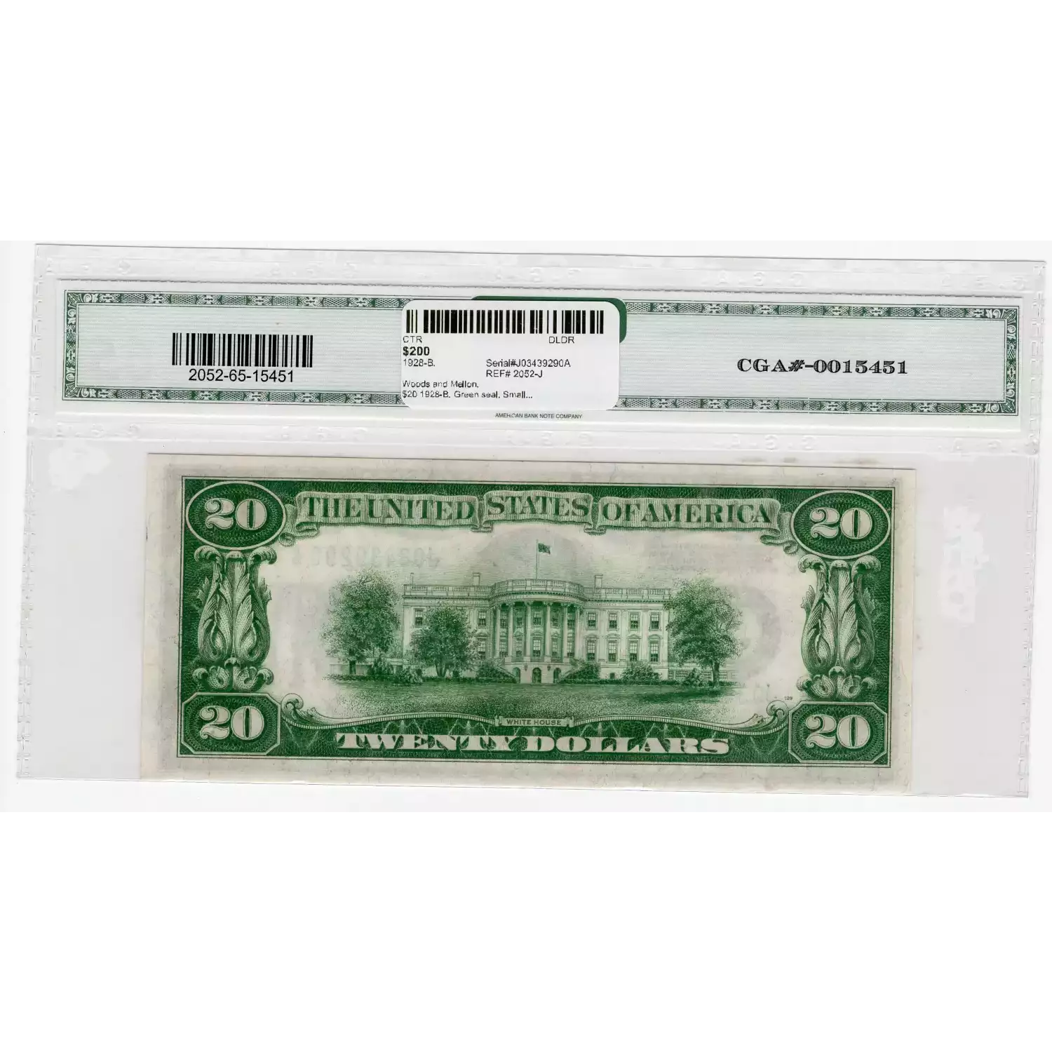 $20 1928-B. Green seal. Small Size $20 Federal Reserve Notes 2052-J (2)