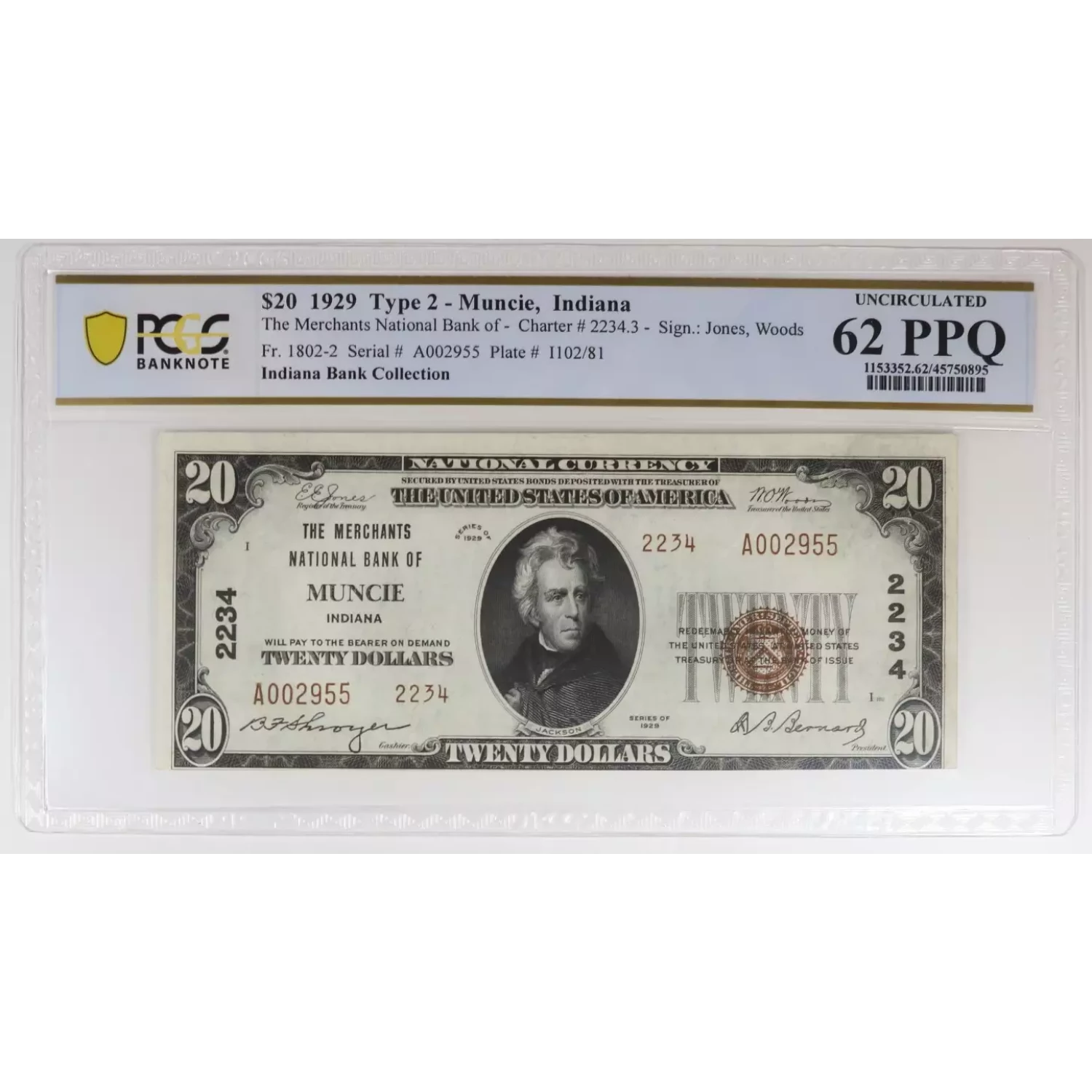$20 1929 Muncie, IN National Note Type II PCGS 62 PPQ (2)