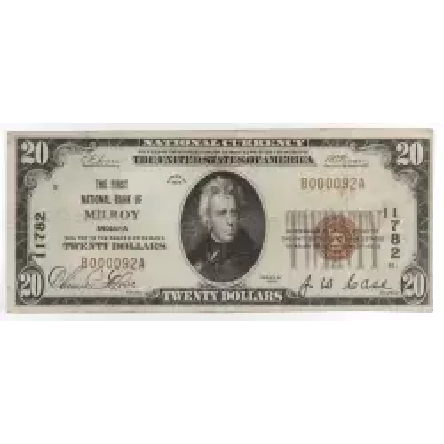 $20 1929 small brown seal. Small National Bank Notes 1802-1