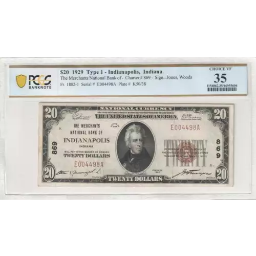 $20 1929 small brown seal. Small National Bank Notes 1802-1 (2)