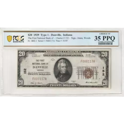 $20 1929 small brown seal. Small National Bank Notes 1802-1 (2)