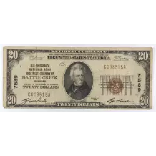 $20 1929 small brown seal. Small National Bank Notes 1802-1