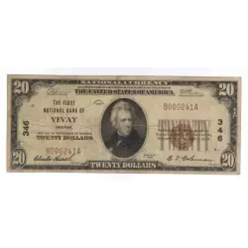 $20 1929 small brown seal. Small National Bank Notes 1802-1