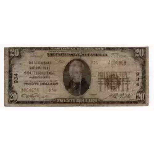 $20 1929 small brown seal. Small National Bank Notes 1802-1