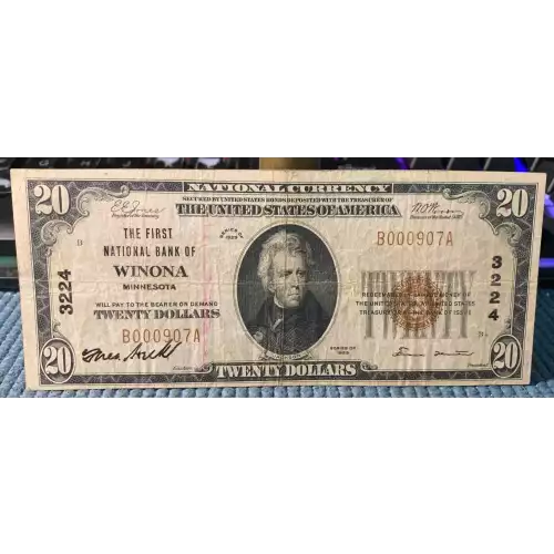 $20 1929 small brown seal. Small National Bank Notes 1802-1