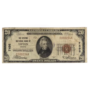 $20 1929 small brown seal. Small National Bank Notes 1802-1