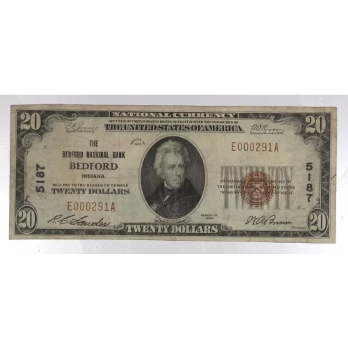 $20 1929 small brown seal. Small National Bank Notes 1802-1