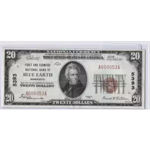 $20 1929 small brown seal. Small National Bank Notes 1802-1 (2)