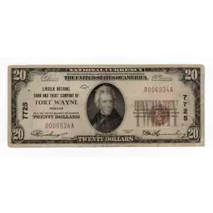 $20 1929 small brown seal. Small National Bank Notes 1802-1