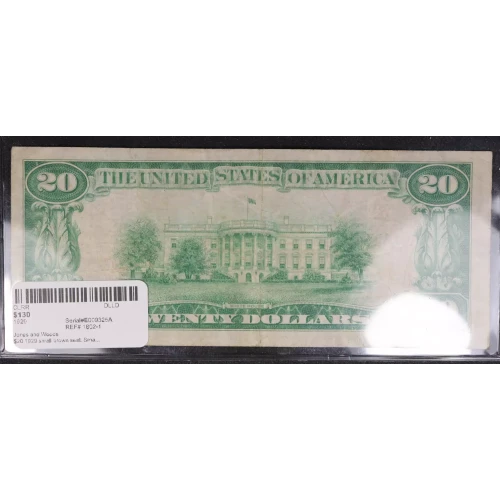 $20 1929 small brown seal. Small National Bank Notes 1802-1