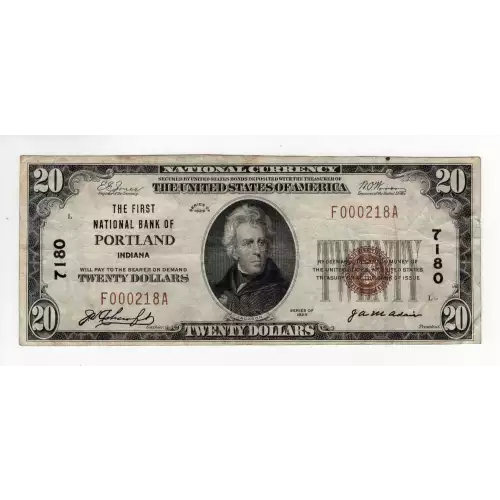 $20 1929 small brown seal. Small National Bank Notes 1802-1