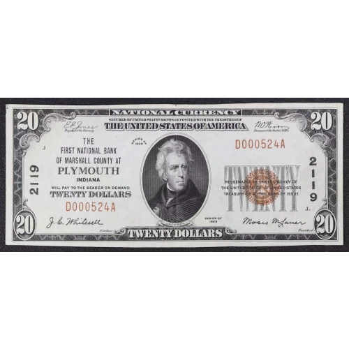 $20 1929 small brown seal. Small National Bank Notes 1802-1