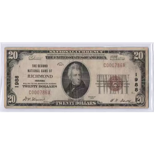 $20 1929 small brown seal. Small National Bank Notes 1802-1
