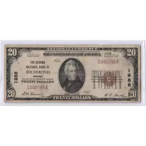 $20 1929 small brown seal. Small National Bank Notes 1802-1