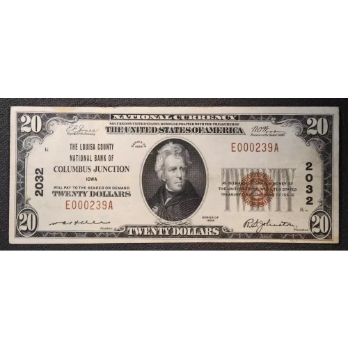 $20 1929 small brown seal. Small National Bank Notes 1802-1