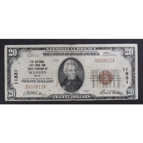 $20 1929 small brown seal. Small National Bank Notes 1802-1 (3)