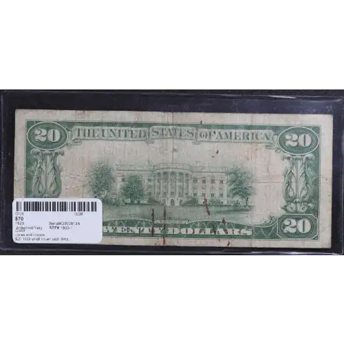 $20 1929 small brown seal. Small National Bank Notes 1802-1