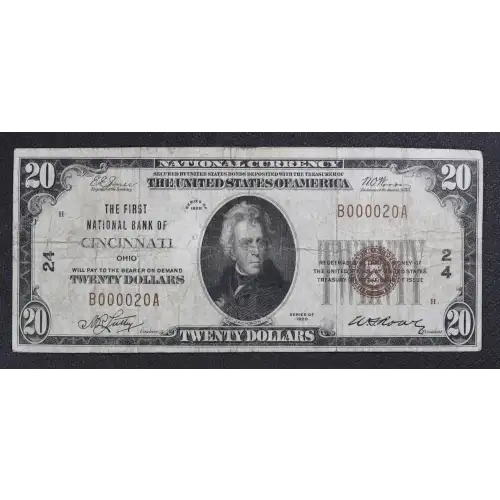 $20 1929 small brown seal. Small National Bank Notes 1802-1 (3)
