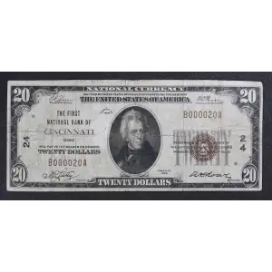 $20 1929 small brown seal. Small National Bank Notes 1802-1 (3)