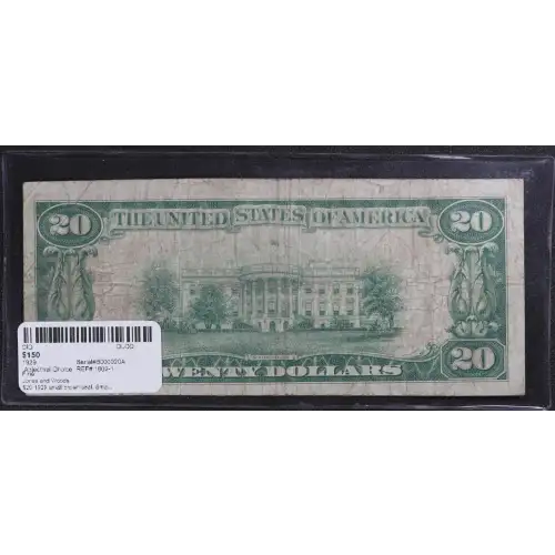 $20 1929 small brown seal. Small National Bank Notes 1802-1