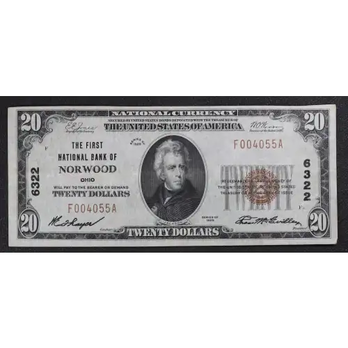 $20 1929 small brown seal. Small National Bank Notes 1802-1 (2)